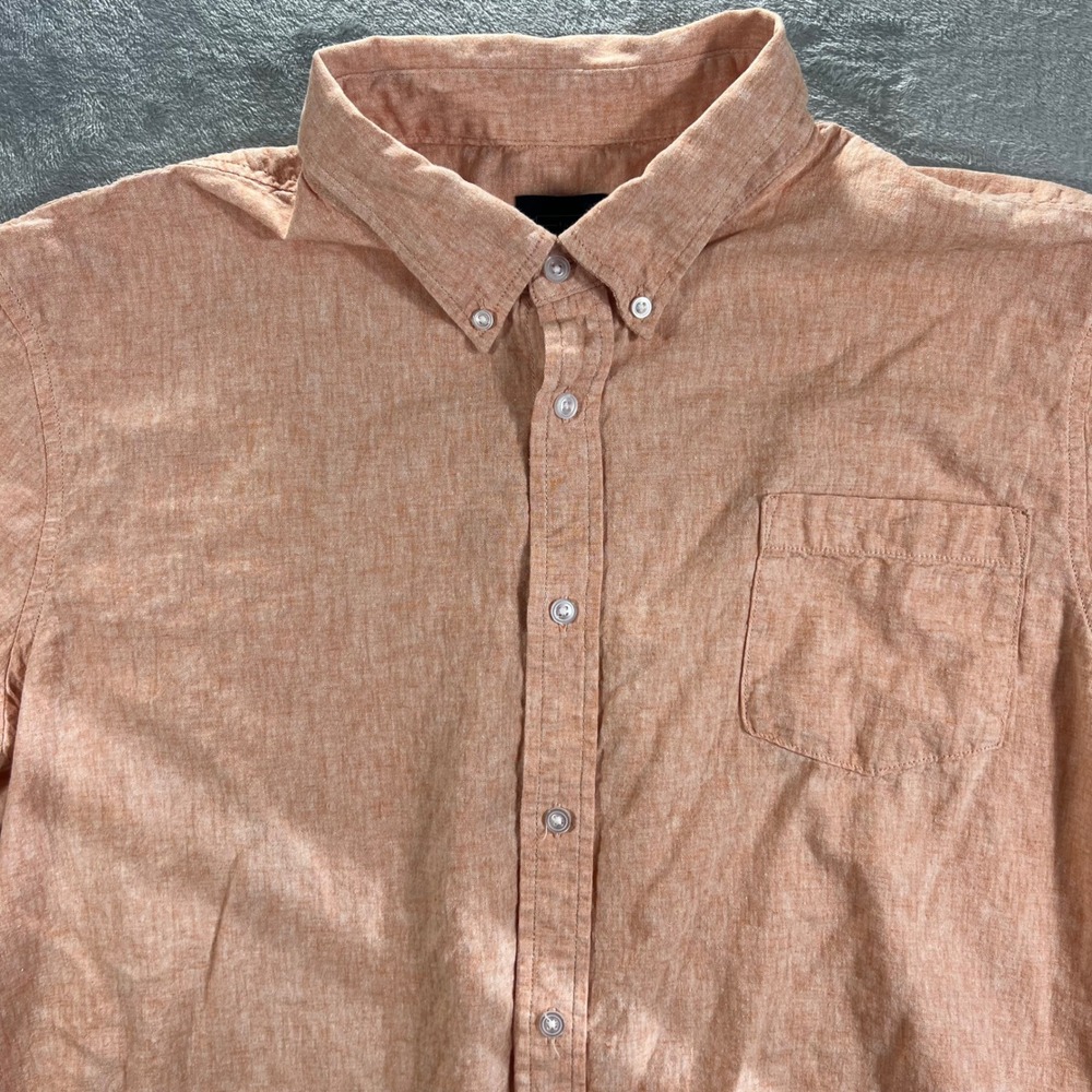 14th & Union Button Down Shirt Mens 2XL Peach Linen Blend Trim Fit Casual Summer